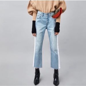 Zara Authentic Denim by TRF White Stripe Raw Hem Light Wash Jeans 28 waist sz 6